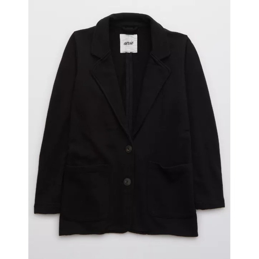 Aerie‎ Black Fleece Blazer Jacket Two Button Pocket Sz XXS New With Tag